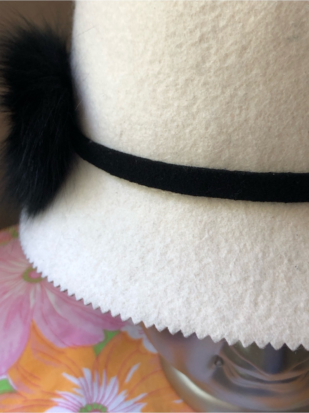 🍦Vintage Bucket Hat Cloche Galliano Sorbatti Made in Italy Real Fur Pom - Picture 10 of 13